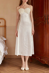marjorie Shell Pleated Satin Midi Dress in white