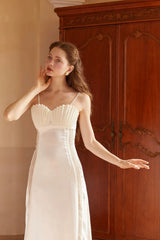 marjorie Shell Pleated Satin Midi Dress in white