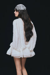 Isoline white semi-sheer lace top & shorts & dress matching set