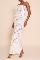White Textured Floral Lace Maxi Skirt