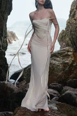 ursula apricot Sleeveless Ribbon Pleated Maxi Dress