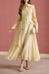 susanna floral Applique Shirt Midi Dress in yellow