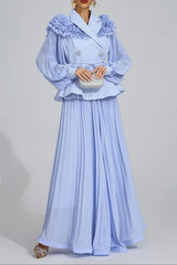 josephine Light Blue Flounce skirt blazer Two-Piece Set
