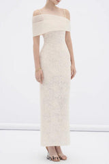 tiffany apricot Sheath off Shoulder Sleeve Lace Maxi Dress