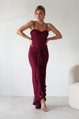 claire burgundy Irregular Ruffle Breathable Maxi Dress