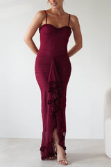 claire burgundy Irregular Ruffle Breathable Maxi Dress