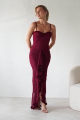 claire burgundy Irregular Ruffle Breathable Maxi Dress
