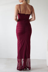 claire burgundy Irregular Ruffle Breathable Maxi Dress