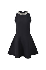 virginia Pearl Collar mini Dress in black