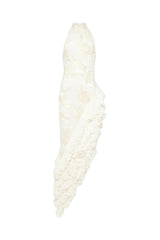 roberta white Asymmetric appliqué halter sleeveless midi dress