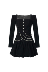 vanessa black square neck rhinestone velvet mini dress