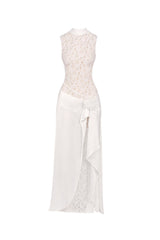 giselle flower embellished sleeveless lace maxi dress in white