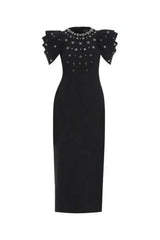roxanne crystal-embellished crepe bodycon gown in black