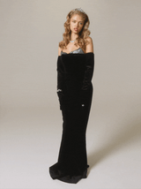 ellen high slit velvet strapless maxi dress in black