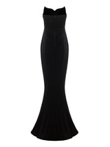 ellen high slit velvet strapless maxi dress in black