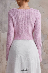 anna Pink 3d flower V-neck sweater