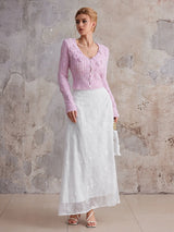 anna Pink 3d flower V-neck sweater