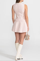 zenobia Crystal Embellished Tweed Mini Dress With Belt – Blush