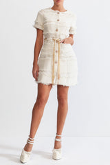 marguerite Pearl Chain Tweed mini Dress - Beige