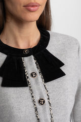 amy Grey Co-Ord Set with Velvet Bow Collar Detail