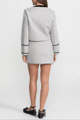amy Grey Co-Ord Set with Velvet Bow Collar Detail