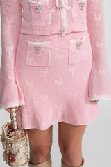 joanna Knit Co-ord Set With Pearl & Bow Detailing – Pink