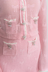 joanna Knit Co-ord Set With Pearl & Bow Detailing – Pink