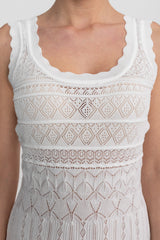 Sleeveless Mini Dress With Scalloped Lace Trim - White