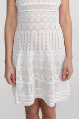 Sleeveless Mini Dress With Scalloped Lace Trim - White