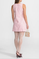 laurel Pink flower Sleeveless Tweed Mini Dress With Pearl Trim