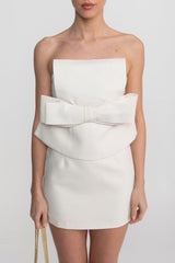 vicky white Strapless Mini Dress With Oversized Bow Waist