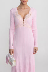 apphia Pink Contrast Lace Knit Midi Dress
