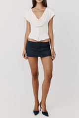 riva white Irregular ruched stretch short-sleeve top