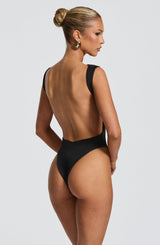 Tori pleated high slit Bodysuit - Black