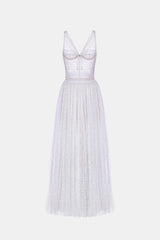 monica violet draped tulle fishbone maxi dress