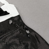 SEQUIN HALTER FLOWER MINI DRESS IN BLACK styleofcb