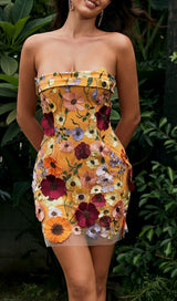 Strapless Mesh Flower Mini Dress In Orange Dresses sis label