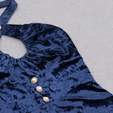 VELVET HALTER SEXY WAIST MIDI DRESS IN NAVY styleofcb