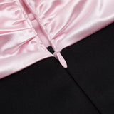 SPLICING ONE LINE SHOULDER LARGE BOW DRESS IN BLACK AND PINK styleofcb