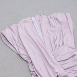 DEEP V-NECK SMALL FLYING-SLEEVED HIGH-RISE DRESS IN LIGHT PURPLE styleofcb
