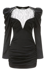 LACE V NECK LONG SLEEVE MINI DRESS IN BLACK Dresses styleofcb