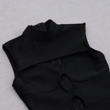 SLEEVELESS HOLLOWED OUT FRINGE DRESS IN BLACK styleofcb