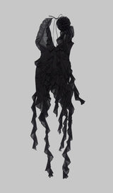 PLUNGING NECKLINE RUFFLE DRESS IN BLACK styleofcb