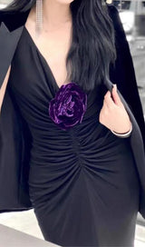 POLYESTER FLORAL RUFFLE SLIMMING HALTER MAXI DRESS IN BLACK styleofcb
