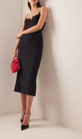 CHAIN HALTER HIGH WAIST SLIM HIP MIDI DRESS IN BLACK styleofcb