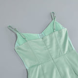GREEN SATIN SWEETHEART NECK CORSET FRONT SPLIT MAXI DRESS DRESS styleofcb