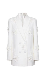 DOUBLE-BREASTED THREE DIMENSIONAL FLORAL SUIT JACKET IN WHITE styleofcb