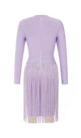 HOLLOWED-OUT SHOULDER FRINGED DRESS IN PURPLE styleofcb