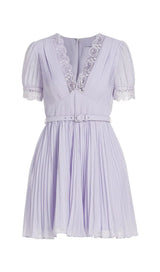PLEATED CHIFFON MINI DRESS IN LAVENDER styleofcb
