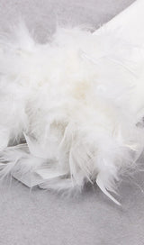 SHOULEDR PAD WAIST BARING FEATHER BLOUSE PLEATED DRESS IN WHITE styleofcb